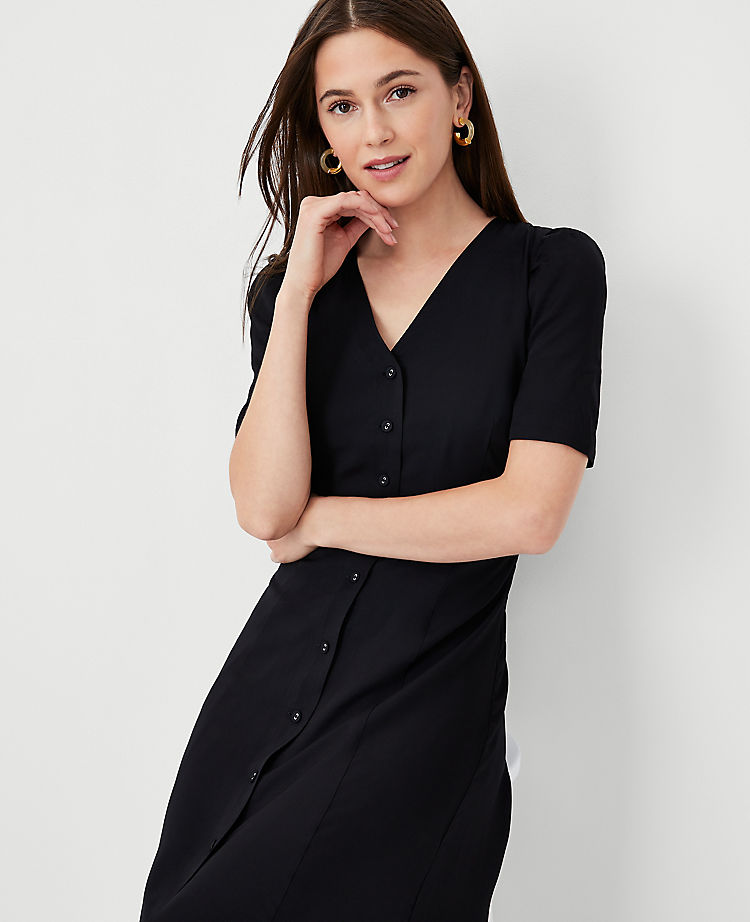 Ann Taylor Outlet |  Twill Puff Sleeve Midi Dress