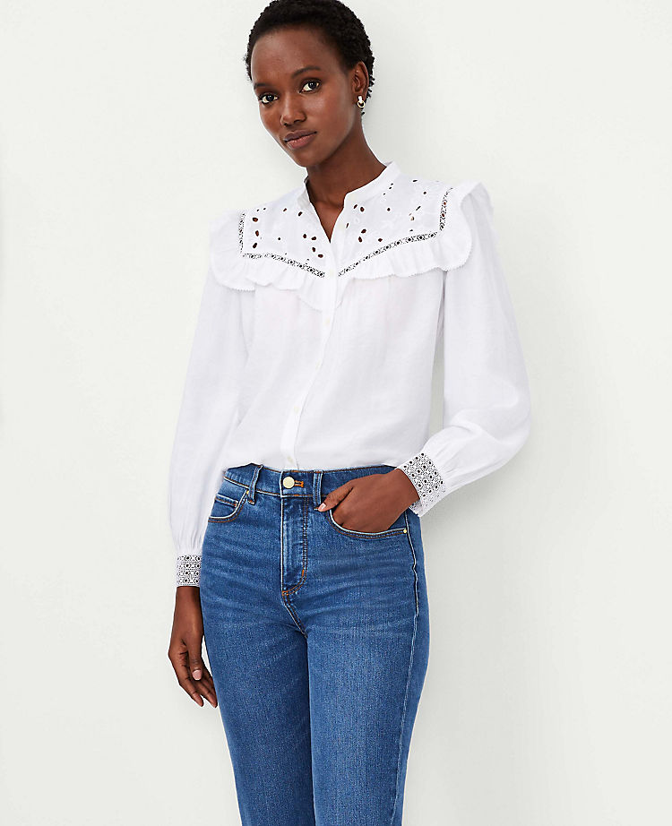 Ann Taylor Outlet |  Lace Ruffle Bib Top