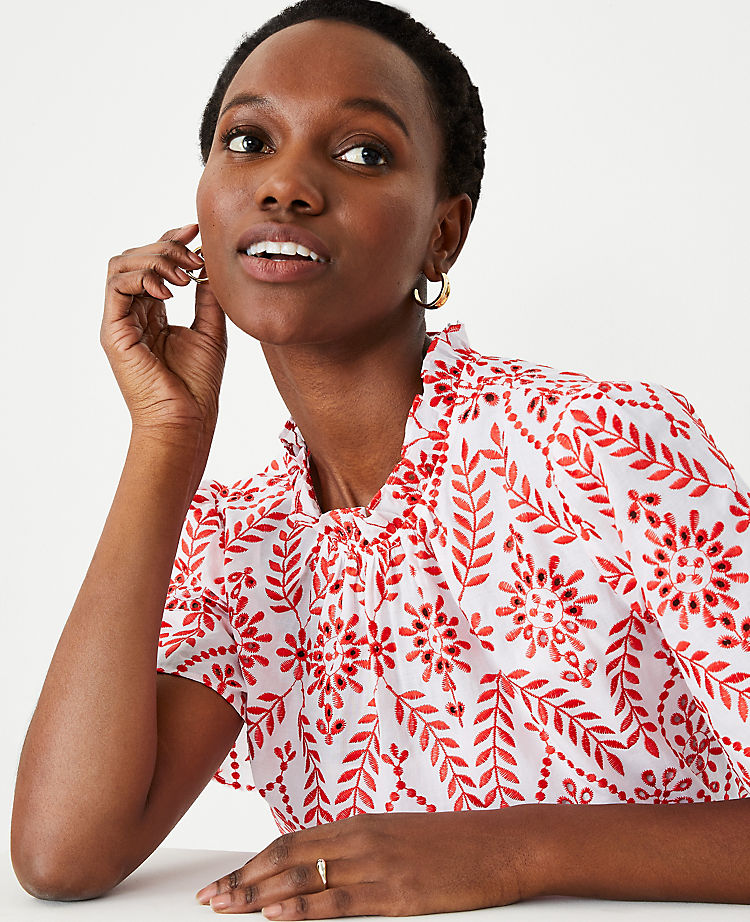 Eyelet Mock Neck Top