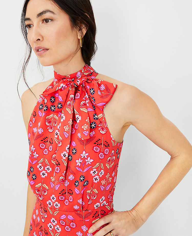 Ann Taylor Outlet |  Floral Tie Neck Flare Dress