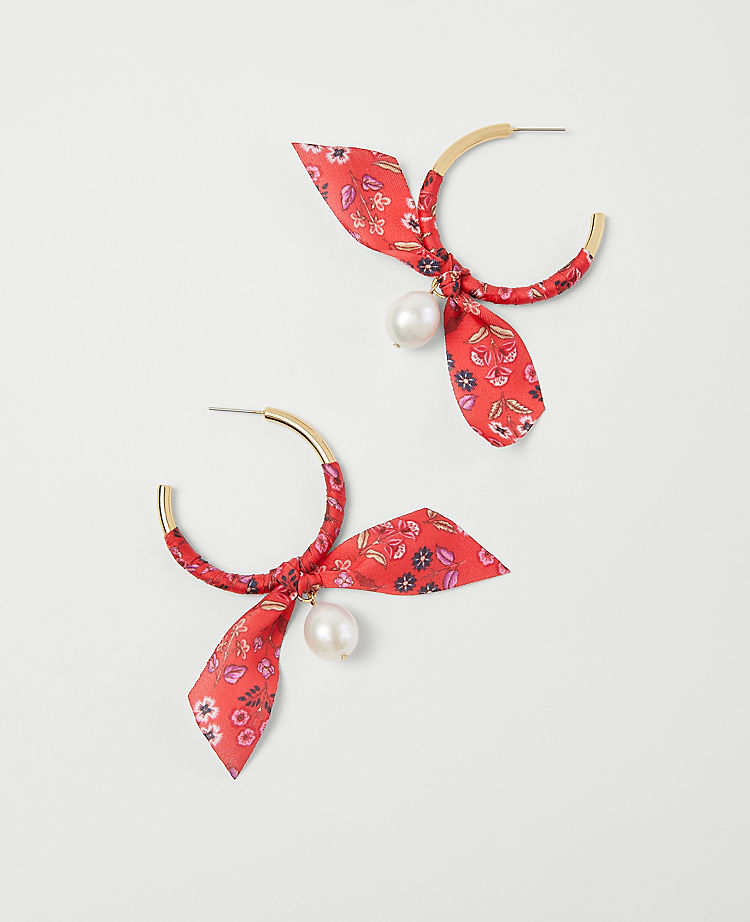 Fabric Wrapped Pearlized Hoop EarRings