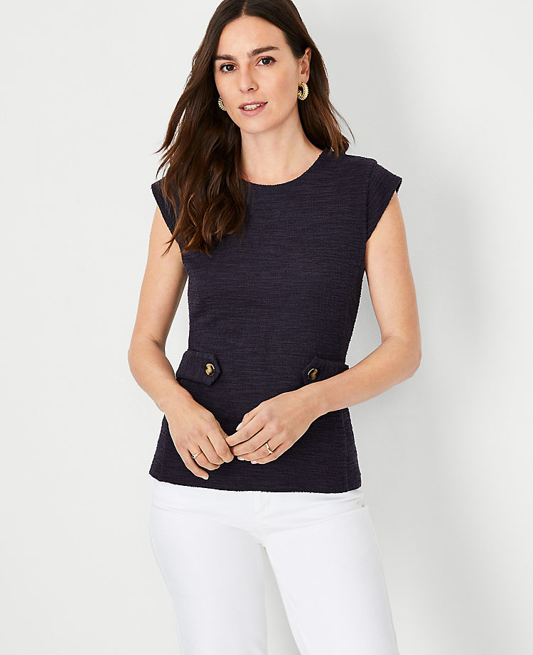 Button Tab Cap Sleeve Top