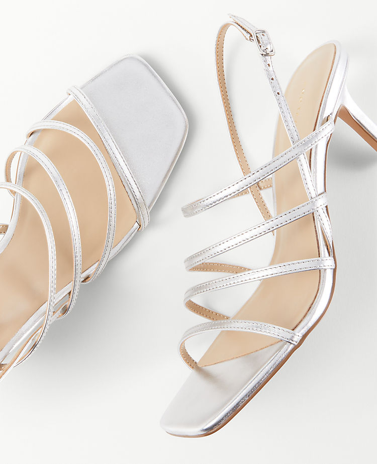 Strappy Metallic Leather Heeled Slingback Sandals