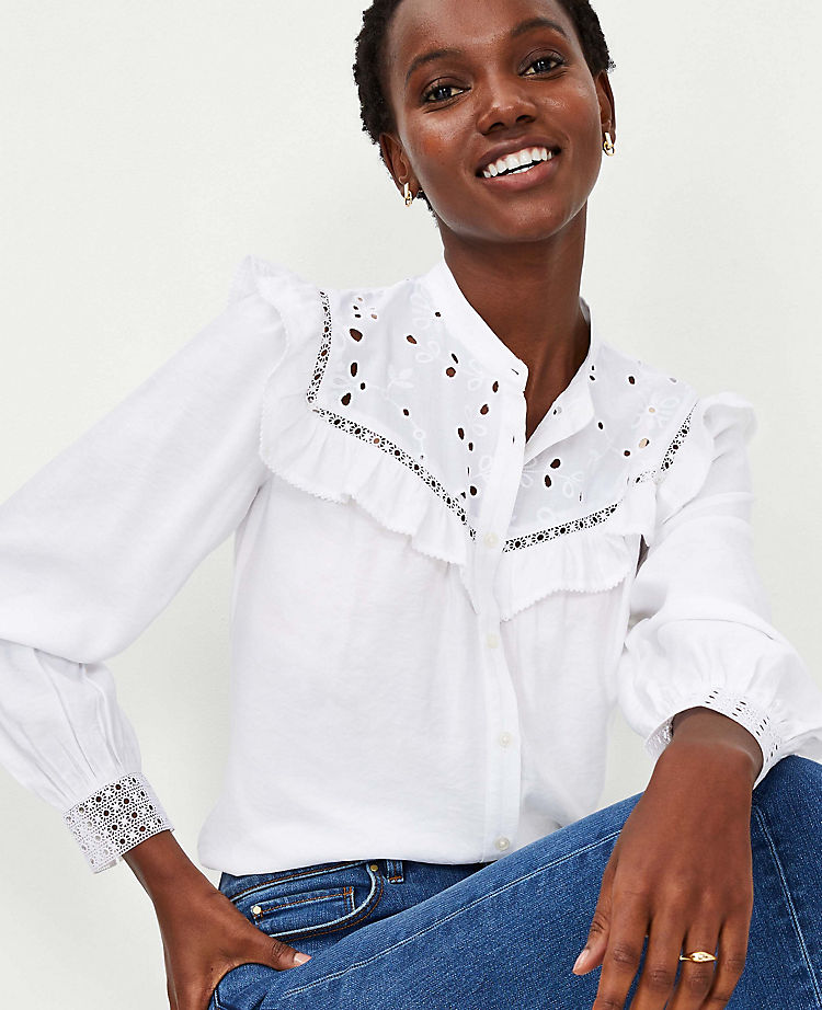 Ann Taylor Outlet |  Lace Ruffle Bib Top