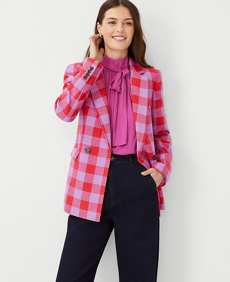 Ann Taylor The Double Breasted Long Blazer in Plaid