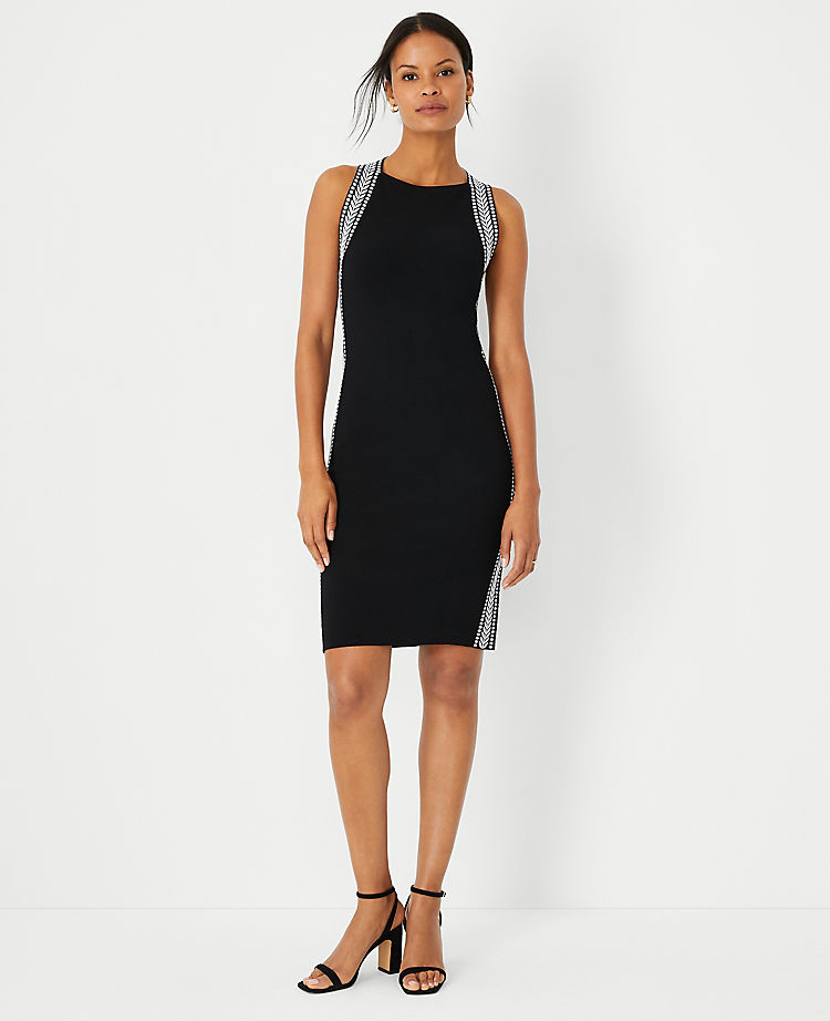 Bordered Jacquard Sleeveless Sweater Dress