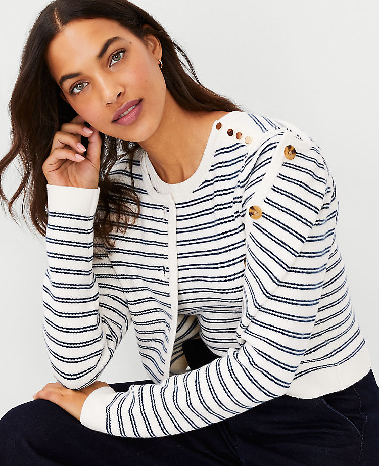 Ann Taylor Outlet |  Striped Shoulder Button Sweater Tee
