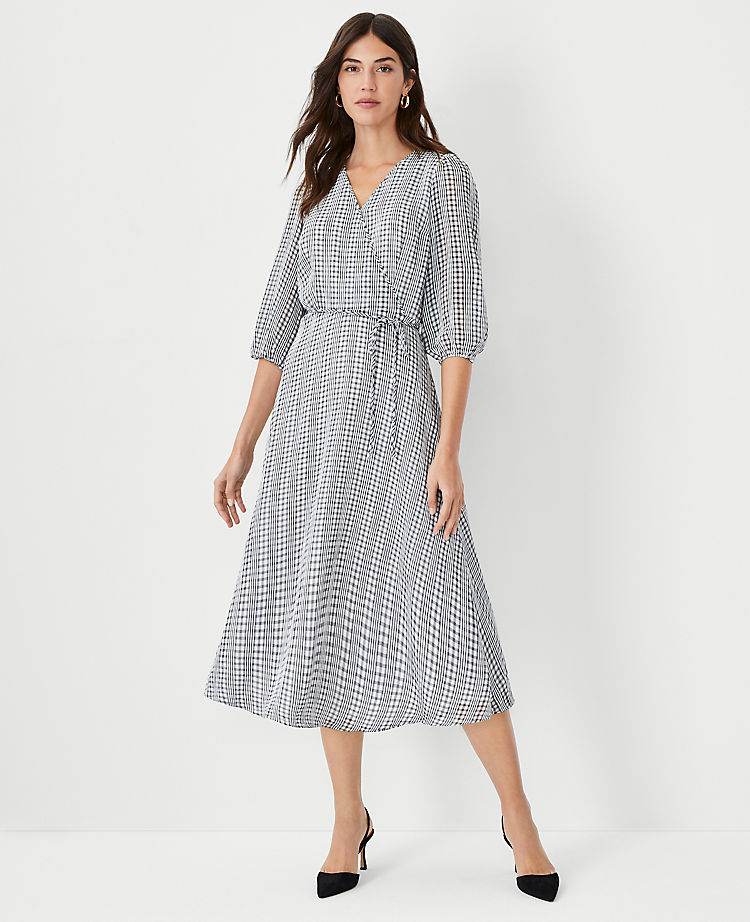 Ann Taylor Checked Midi Wrap Dress