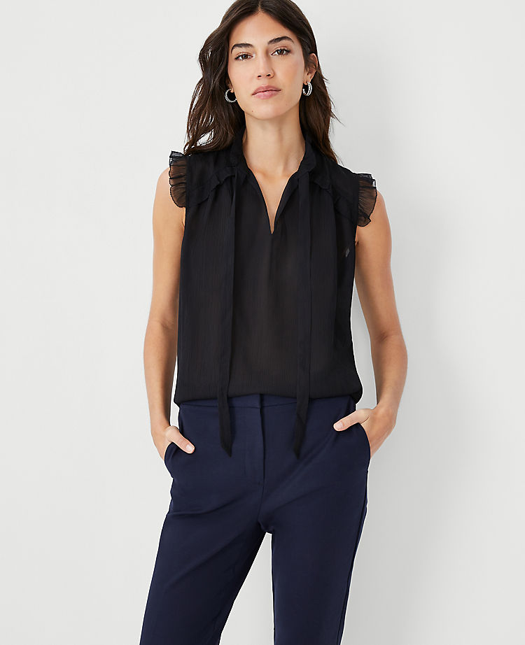 Ann Taylor Outlet |  Ruffle Yoke Tie Neck Top