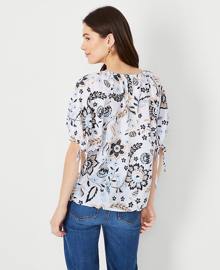 Floral Puff Tie Sleeve Top
