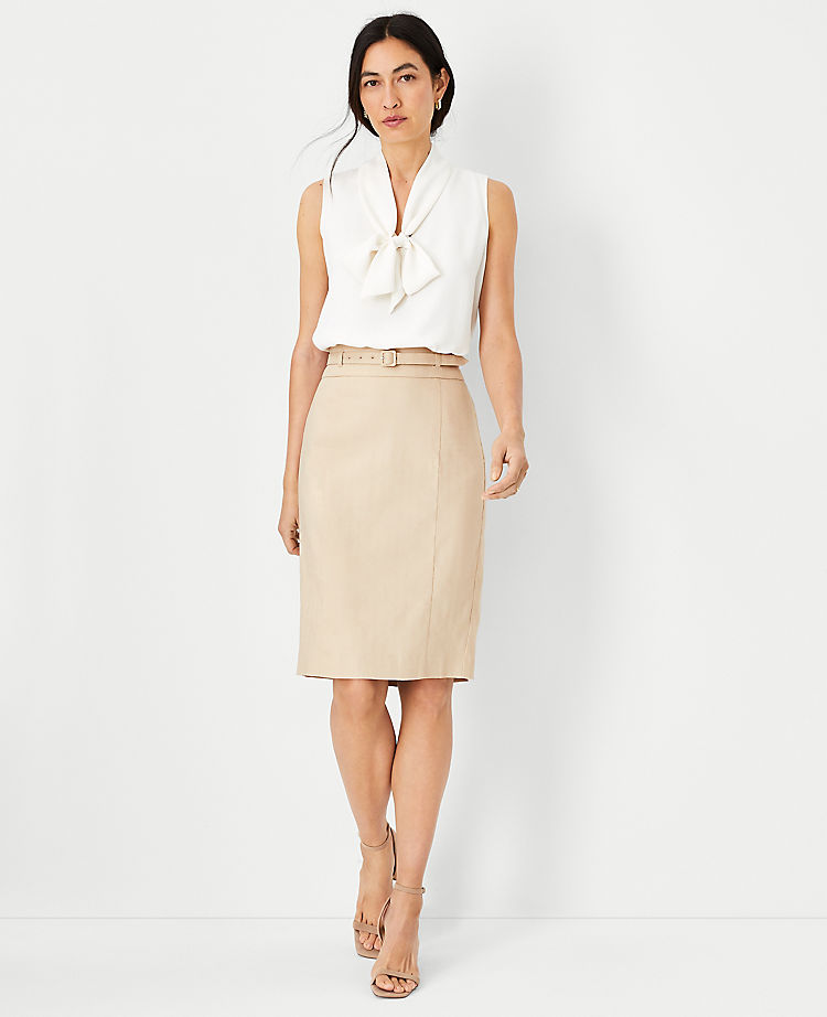 Ann Taylor Outlet |  The Belted Seamed Pencil Skirt in HerRingbone Linen Blend
