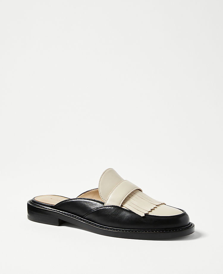 Kiltie Leather Loafer Slides