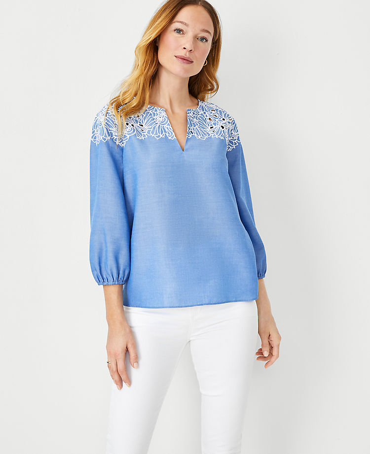Ann Taylor Outlet |  Embroidered Chambray Top