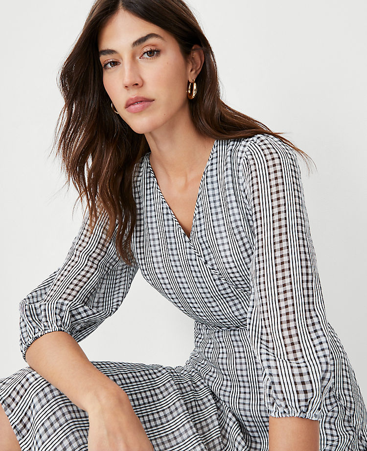 Ann Taylor Outlet |  Checked Midi Wrap Dress