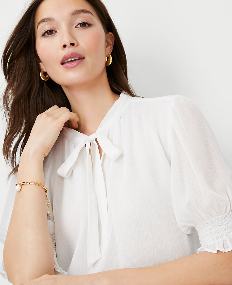 Ann Taylor Outlet |  Tie Neck Puff Sleeve Top