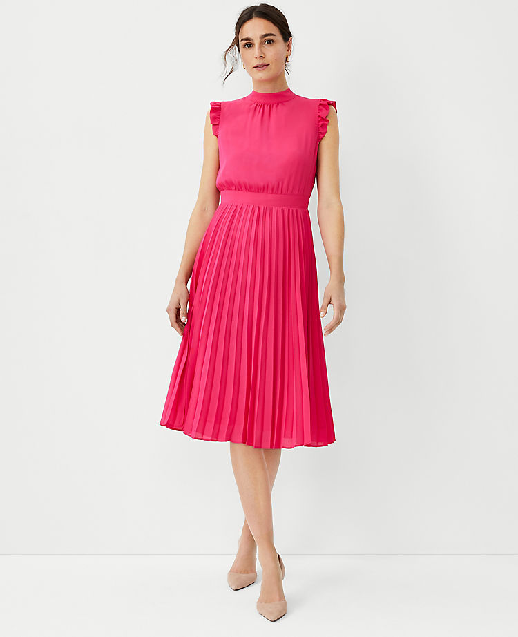 Ruffle Sleeve Pleated Dress