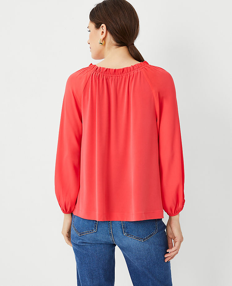 Ann Taylor Outlet |  Mixed Media Smocked Neck Top