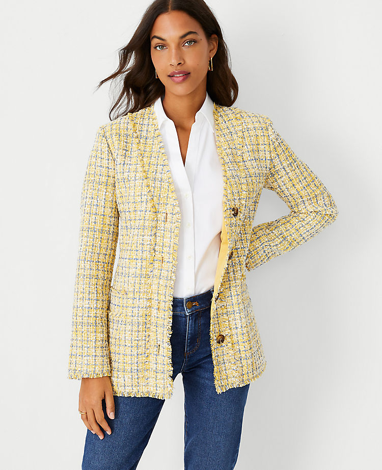 Ann Taylor FRinge Tweed Cardigan Jacket