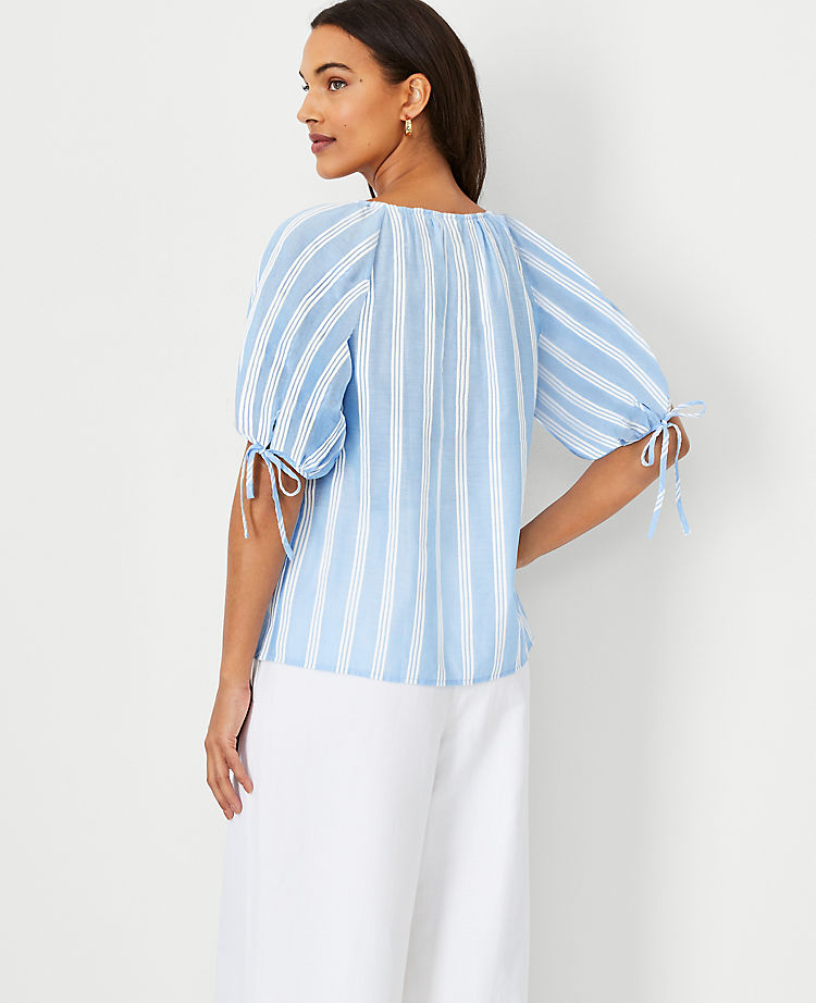 Striped Puff Tie Sleeve Top