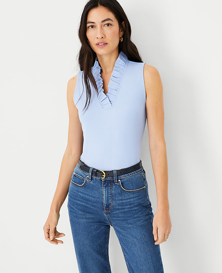 Ann Taylor Outlet |  Refined Stretch Ruffle V-Neck Top