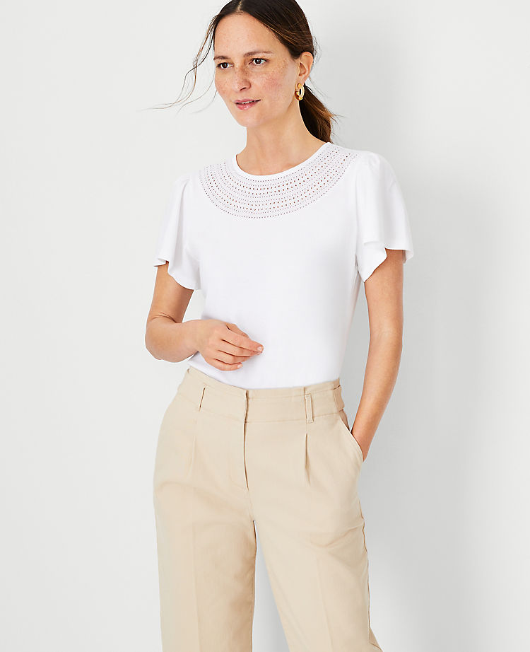 Embroidered Flutter Sleeve Tee