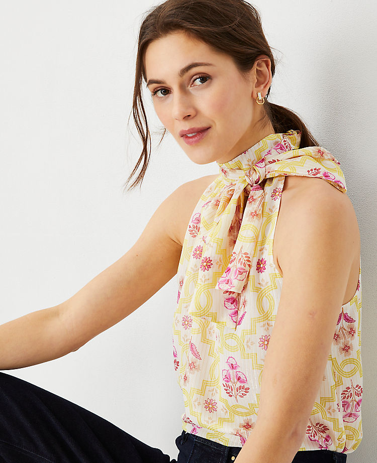 Ann Taylor Outlet |  Shimmer Stripe Tile Print Bow Halter Top