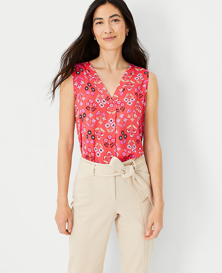 Ann Taylor Outlet |  Floral Mixed Media Pleat Front Top