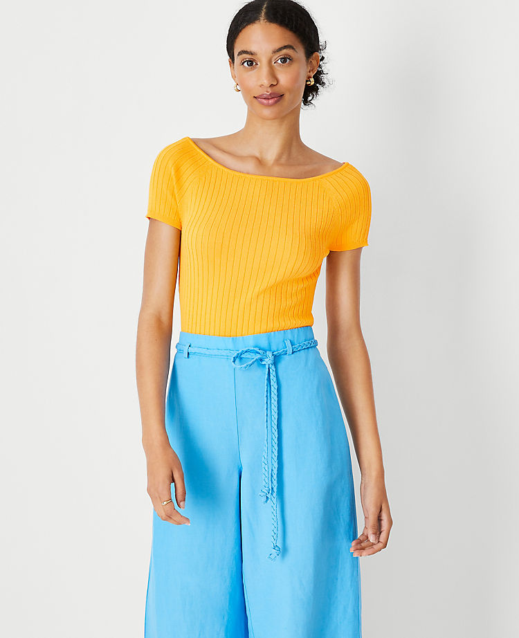 Ribbed Wide Neck Sweater Tee