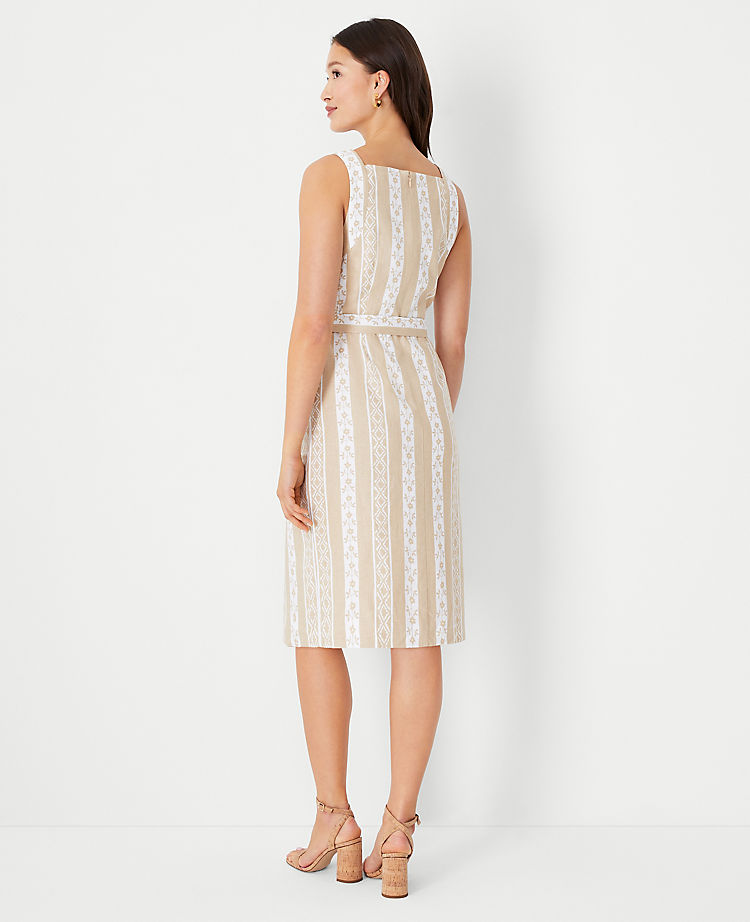 Striped Linen Blend Halter Pocket Dress