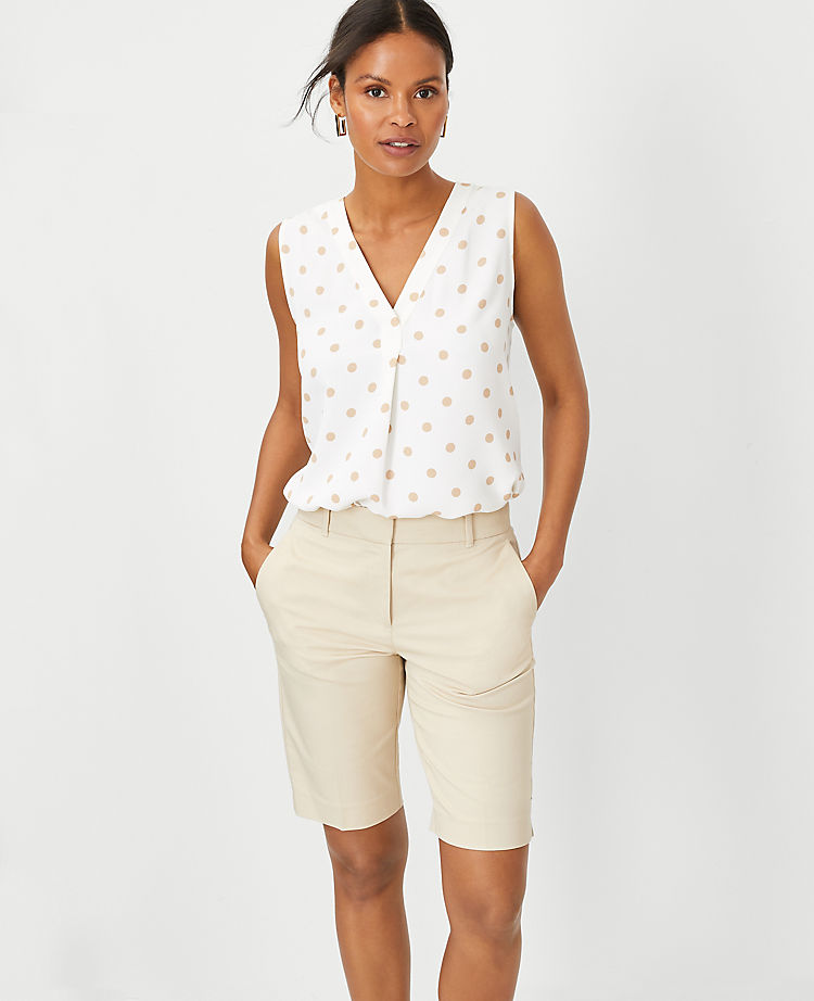 Ann Taylor Outlet |  Polka Dot Mixed Media Pleat Front Top