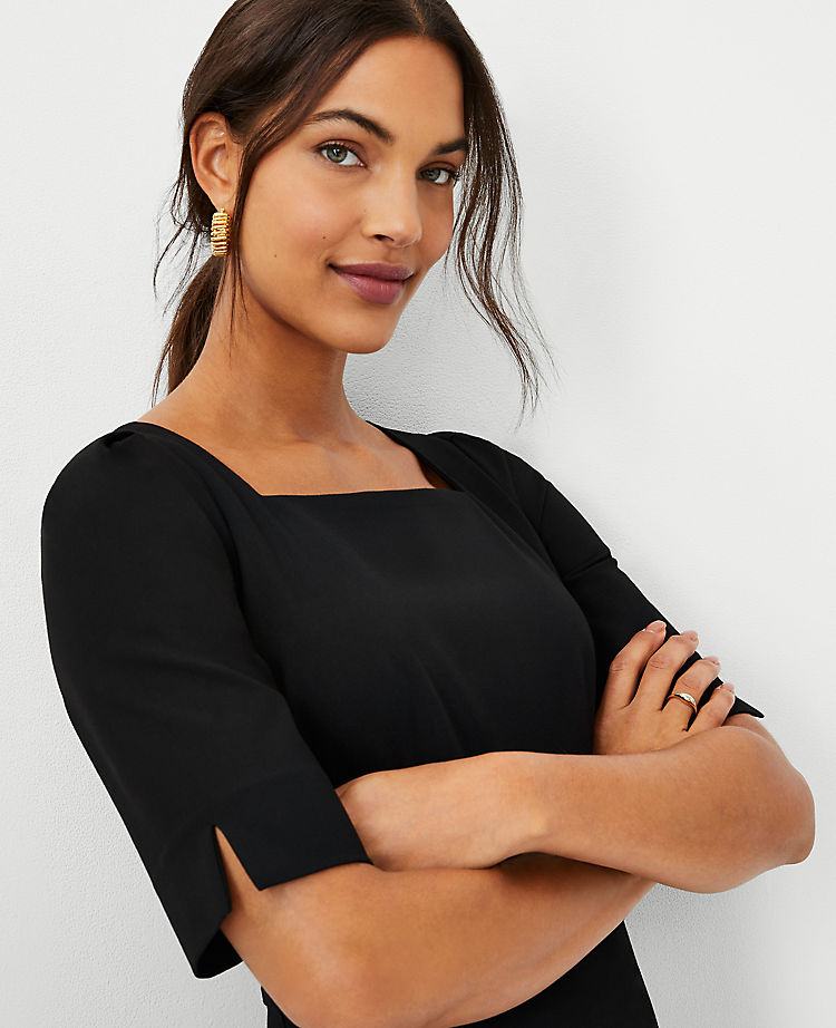 Ann Taylor Outlet |  The Elbow Sleeve Square Neck Dress in Seasonless Stretch