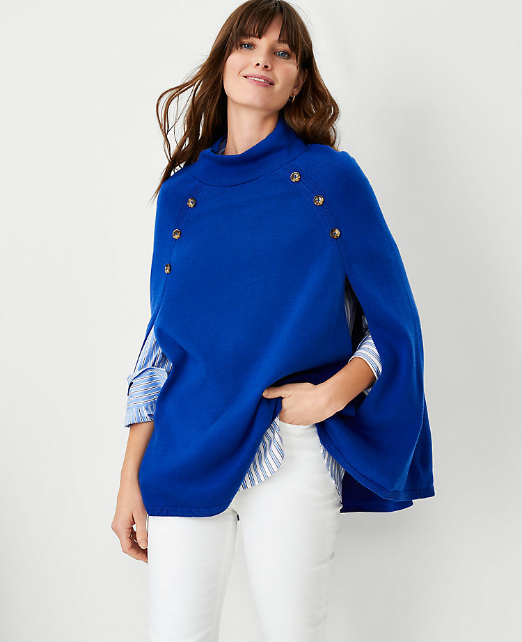 Mock Neck Button Poncho