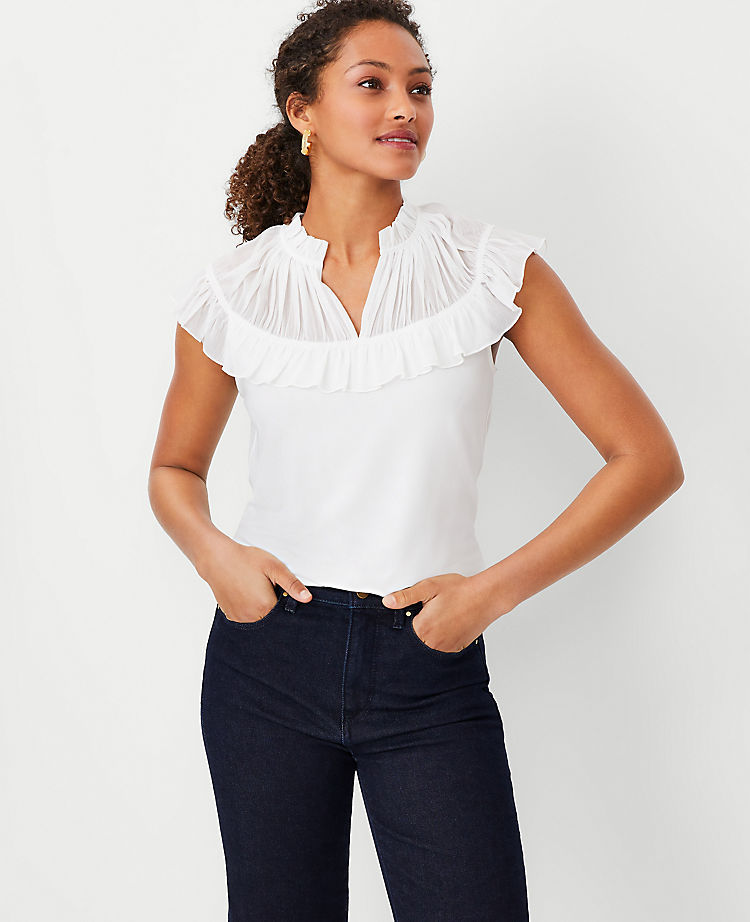 Ann Taylor Outlet |  Mixed Media Ruffle Yoke Top