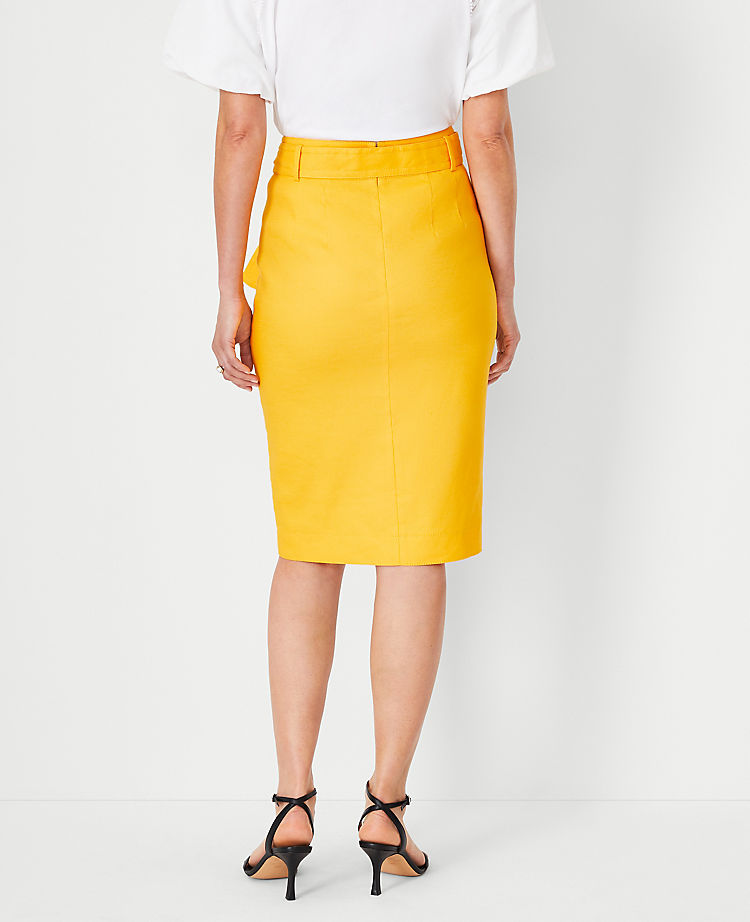 Linen Blend Button Wrap Pencil Skirt