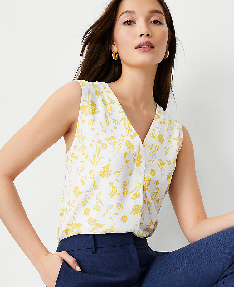 Ann Taylor Outlet |  Floral Mixed Media Pleat Front Top