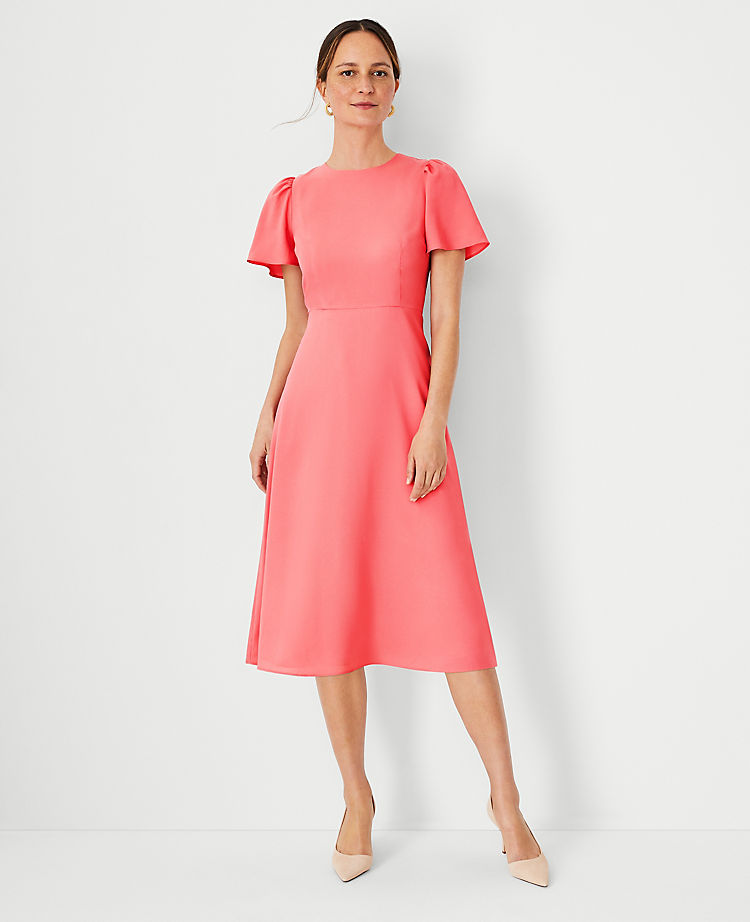 Ann Taylor Flutter Sleeve Flare Dress