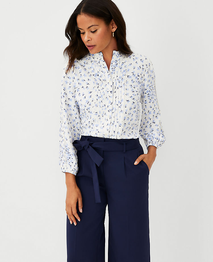 Ann Taylor Outlet |  Floral Pintucked Mixed Media Top