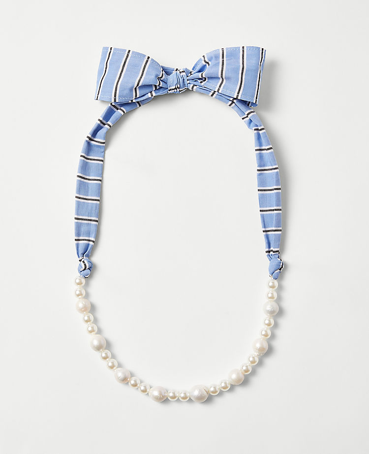 Freshwater Pearl Striped Bow Necklace