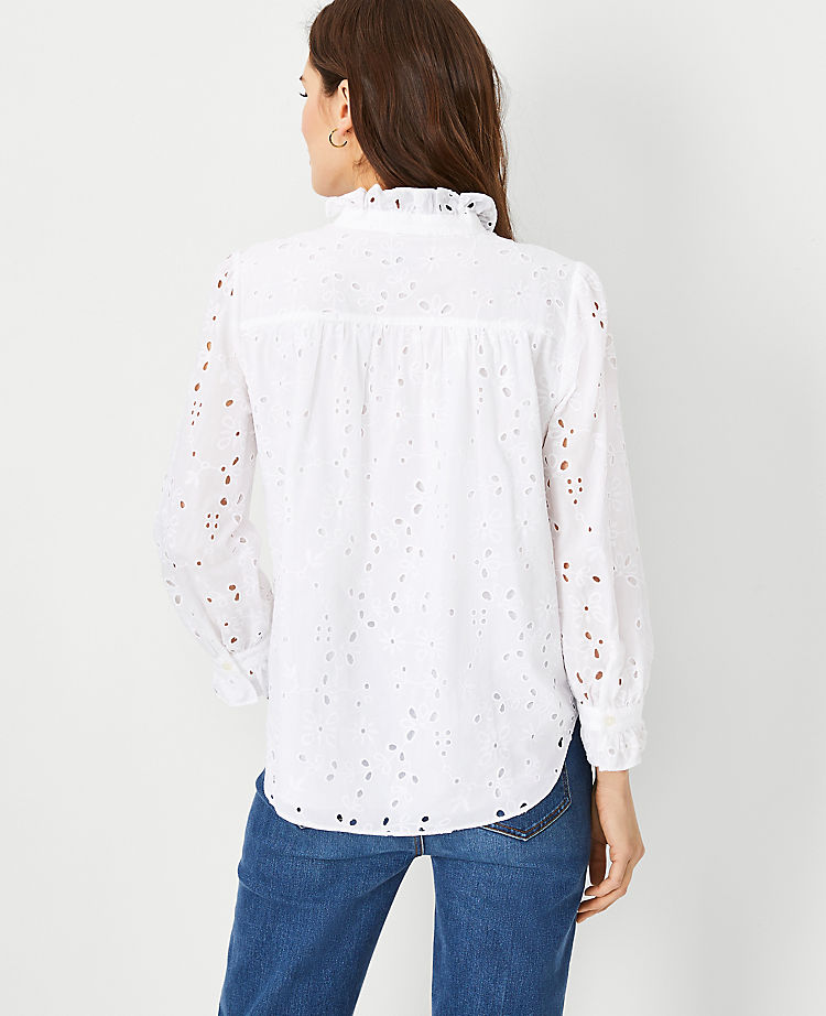 Ann Taylor Outlet |  Eyelet Ruffle Button Top