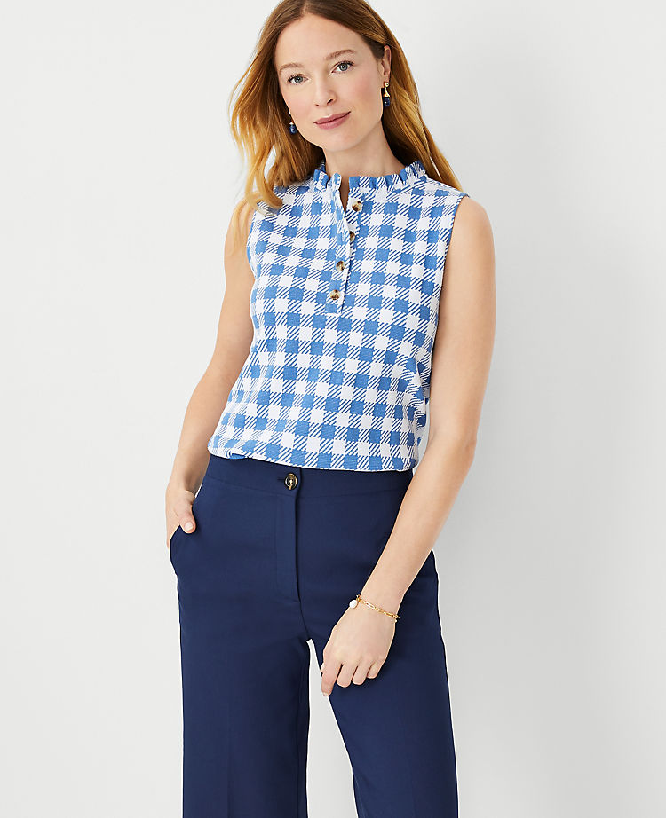 Ann Taylor Outlet |  Plaid Ruffle Neck Button Shell