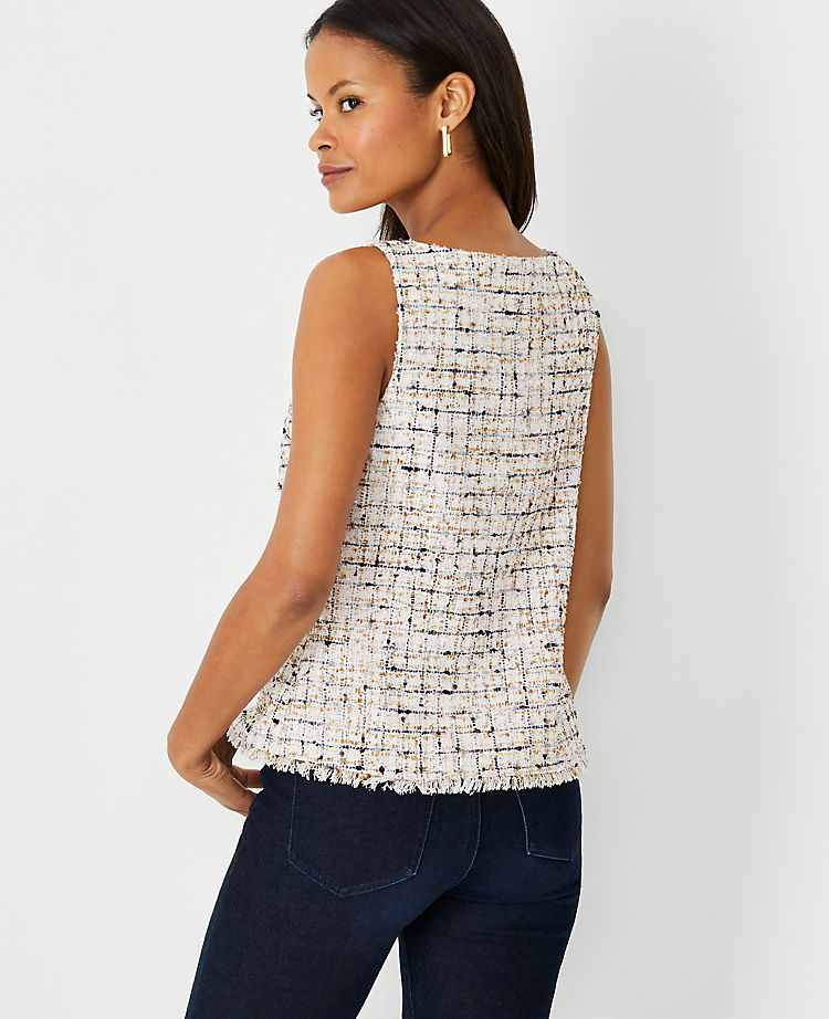 Multicolored Tweed Boatneck Shell