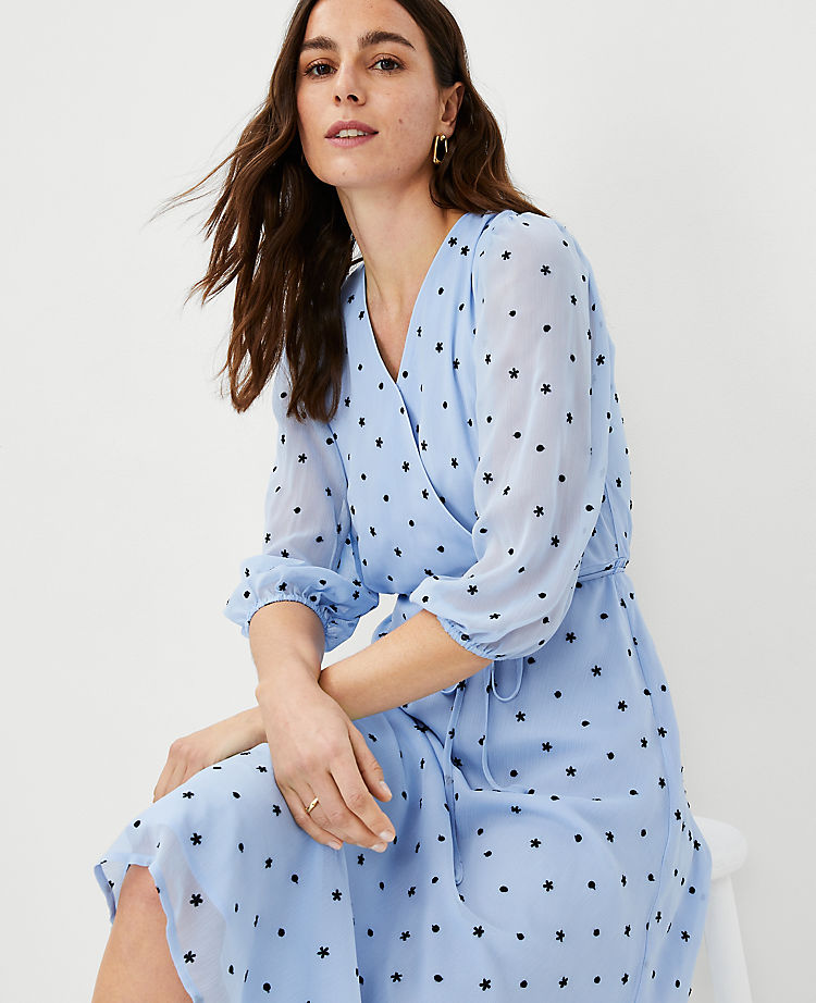 Floral Embroidered Belted Wrap Dress