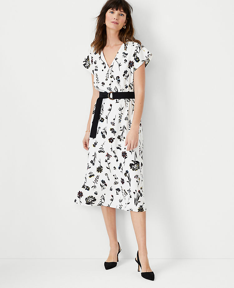 Ann Taylor Floral Belted Flare Dress