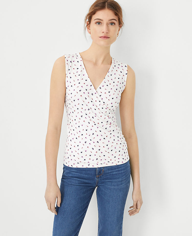 Ann Taylor Outlet |  Floral Refined Stretch Sleeveless Wrap Top