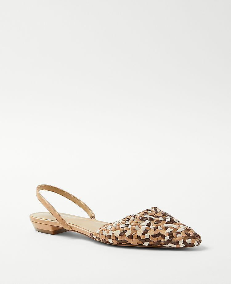 Woven Leather Slingback Flats