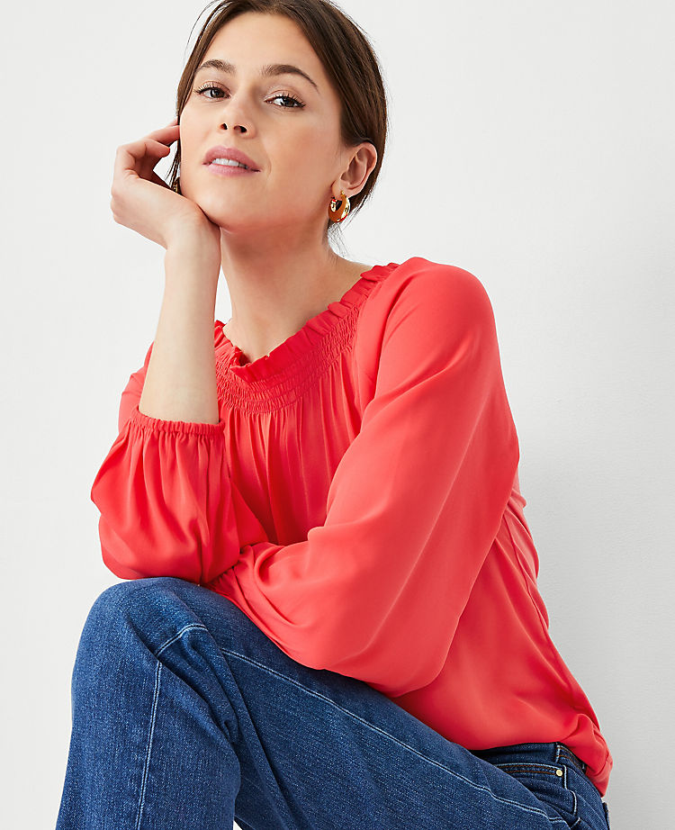 Ann Taylor Outlet |  Mixed Media Smocked Neck Top