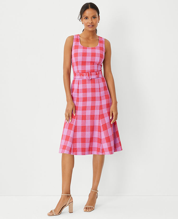 Ann Taylor Plaid Belted Midi Dress
