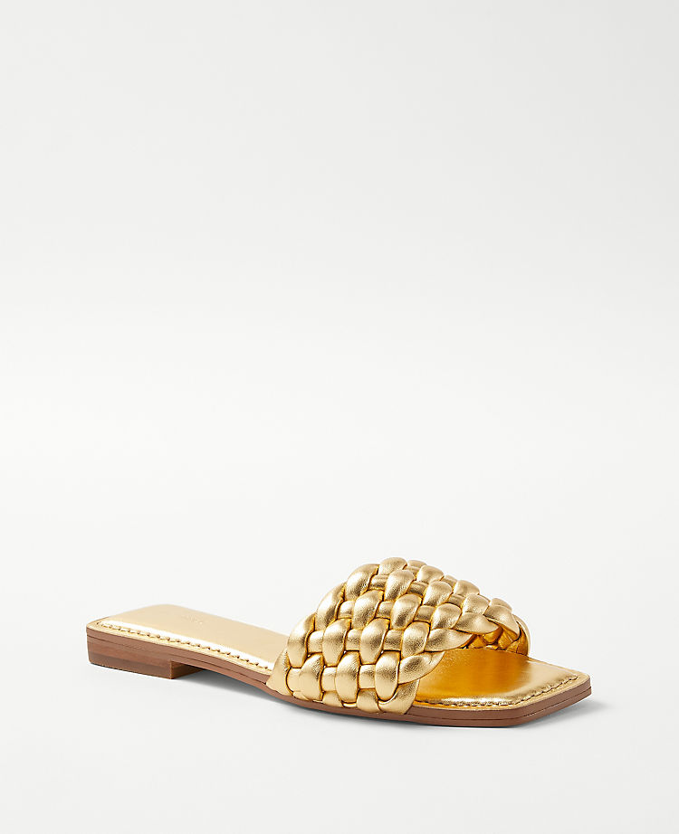 Woven Puffy Leather Slide Sandals