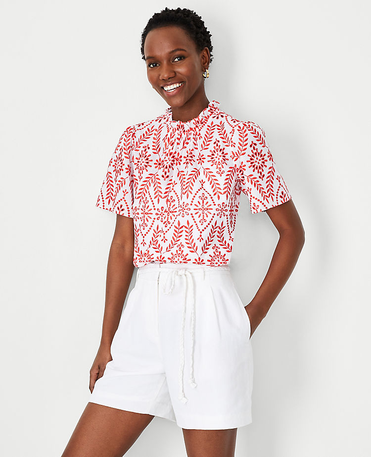 Eyelet Mock Neck Top