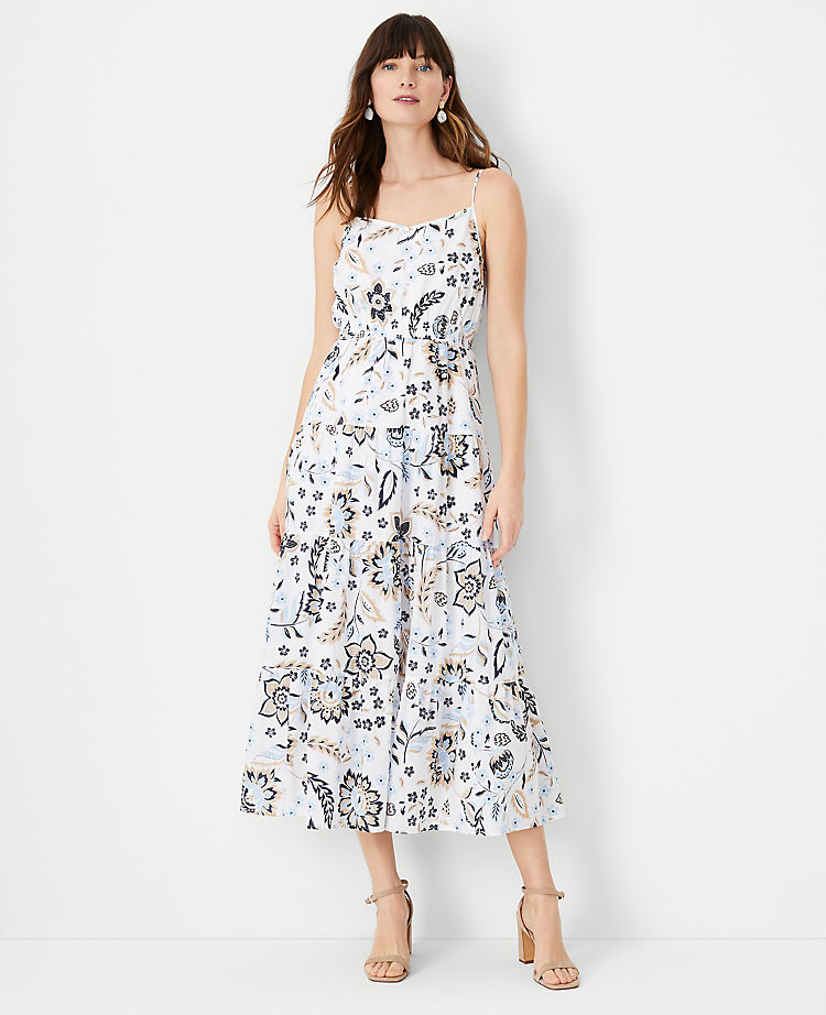 Ann Taylor Floral Strappy Tiered Flare Dress